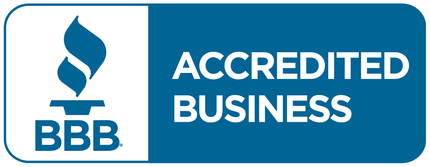 a blue and white sign that says accredited business