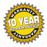 a 10 year workmanship warranty seal on a white background .