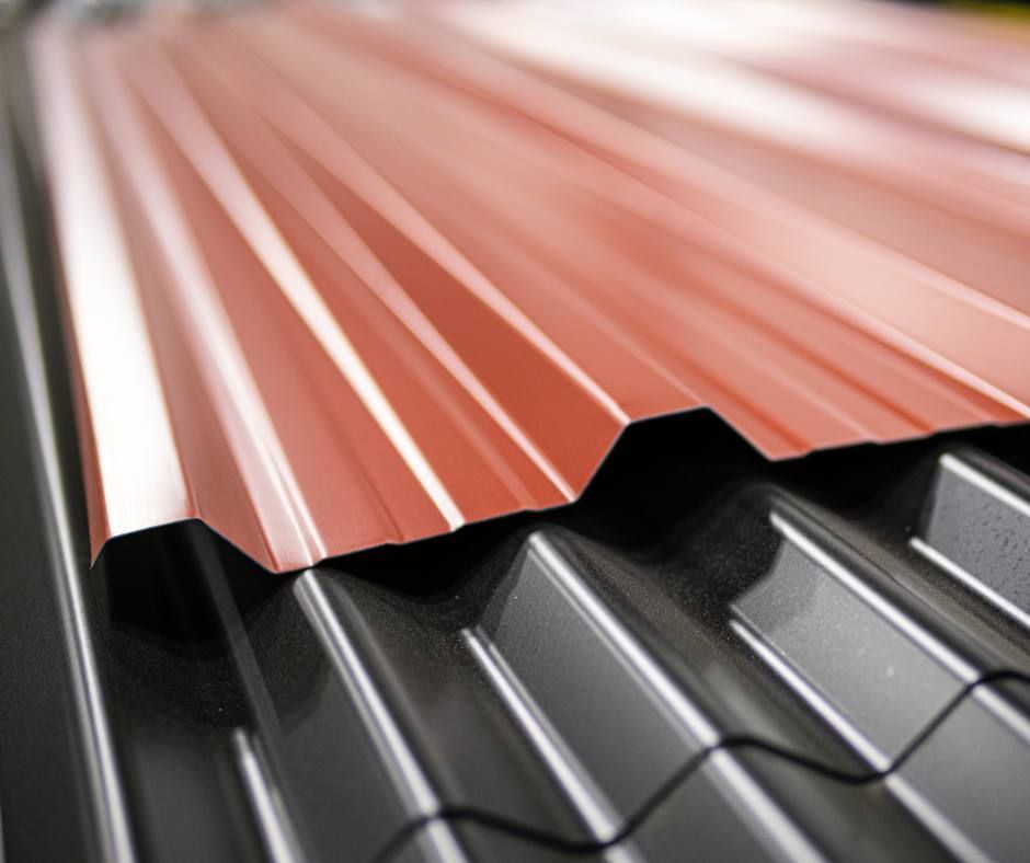 A close up of a red corrugated metal roof