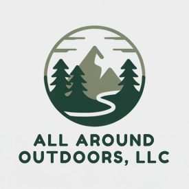 Logo: Mountain and trees in a circle with "All Around Outdoors, LLC" in green font.