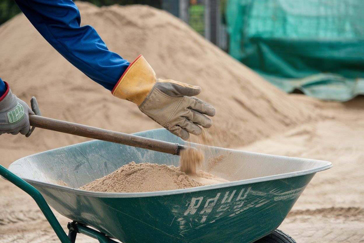 A man is mowing a lush green lawn with a lawn mower.