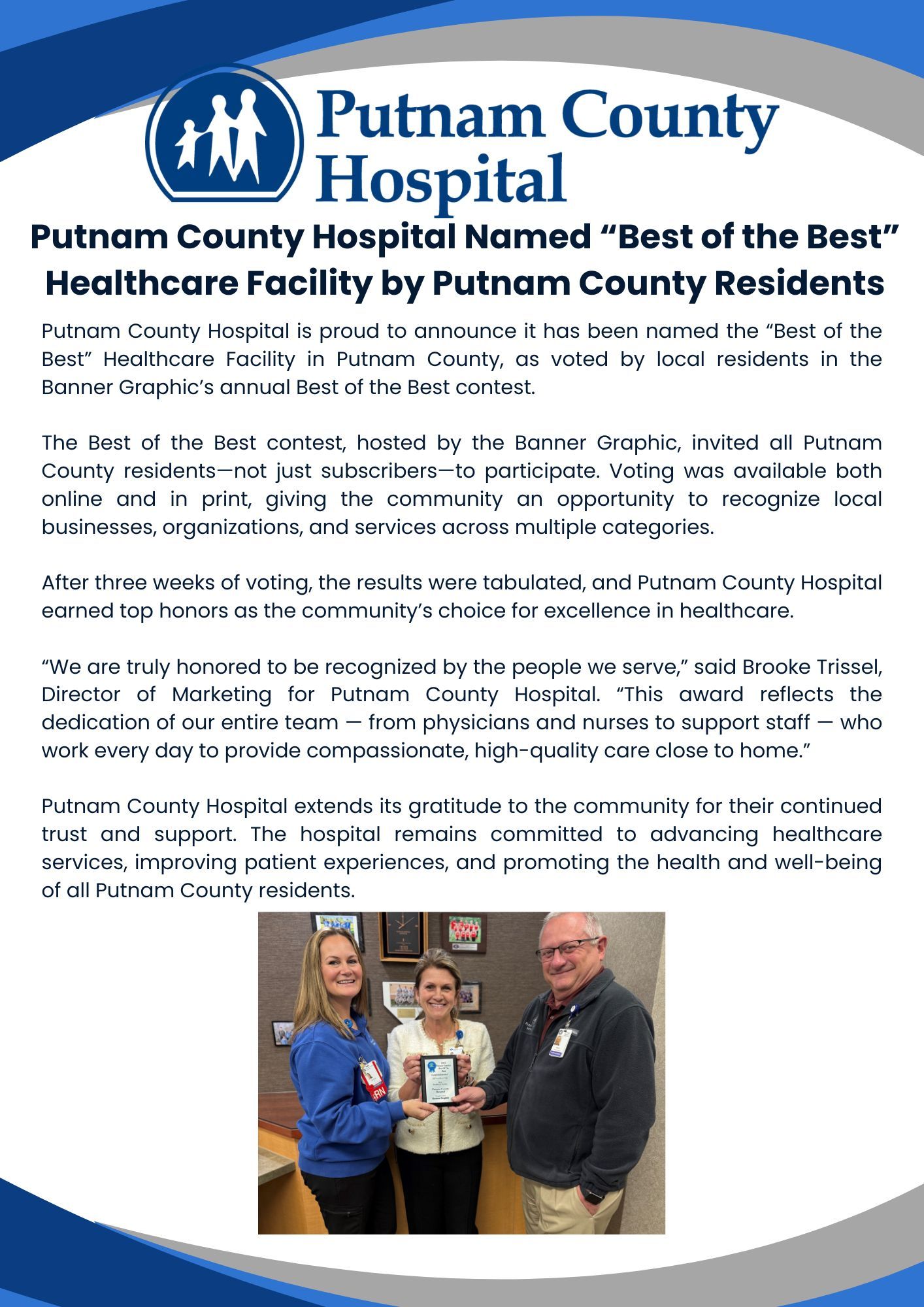 Putnam County Hospital's logo and headline