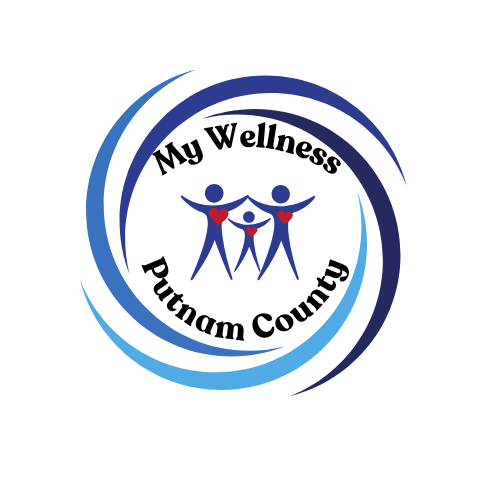 My Wellness Putnam County logo: Family figures with outstretched arms within blue concentric circles.