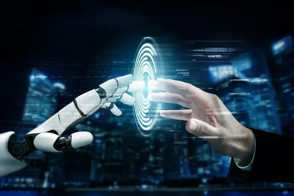Robot hand extending finger t