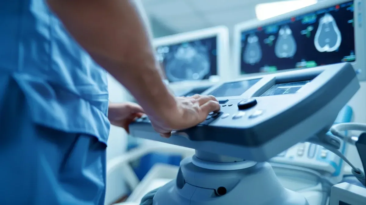 ultrasound tech uses machine to view patient
