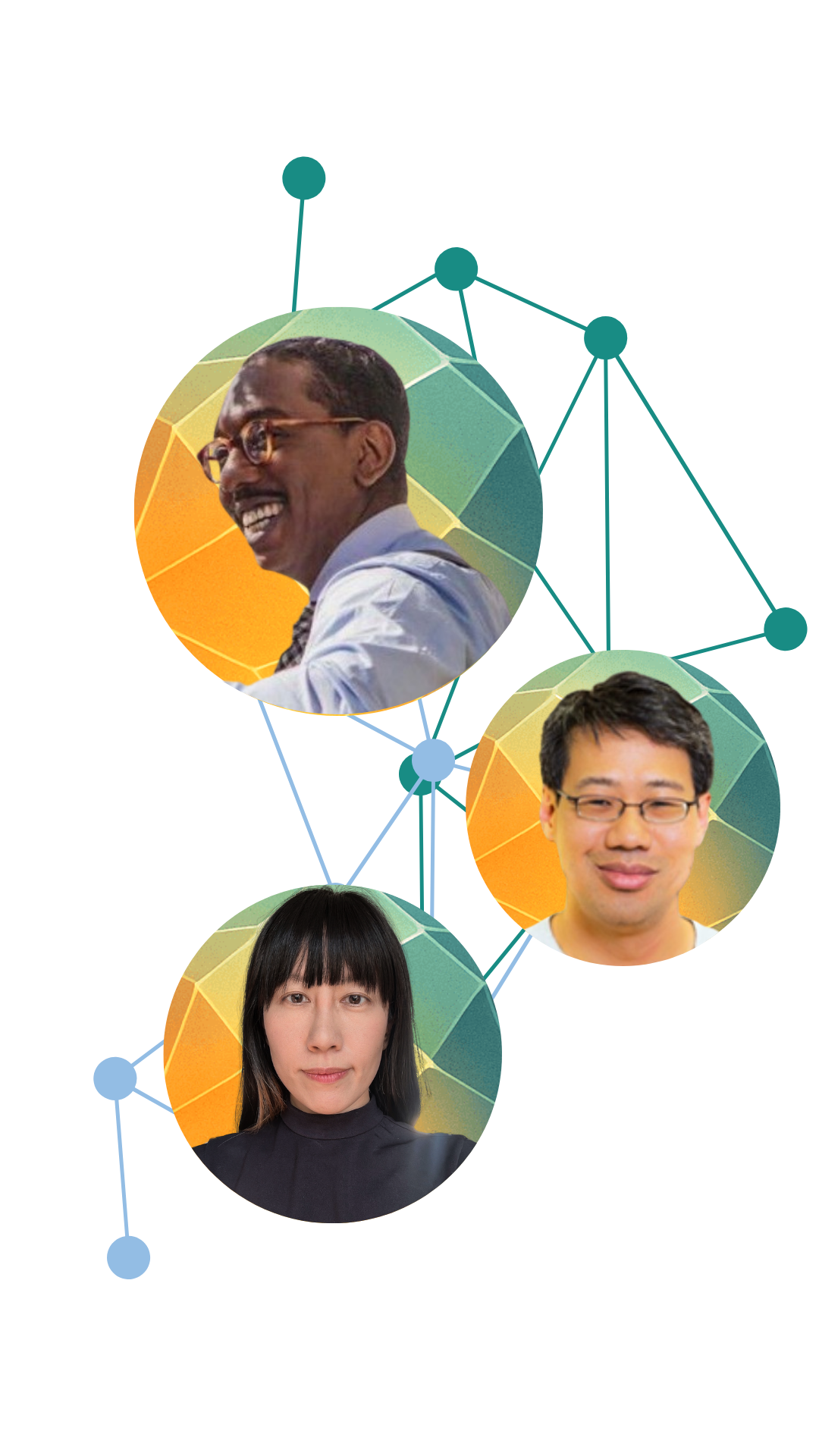 Photos of Engageworks founders Jason Rodrigues, Lara Lam, and John Oh, creators of the GTM execution engine.
