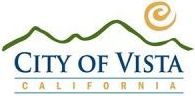 City of Vista, California logo: green mountain range, gold sun, navy text.