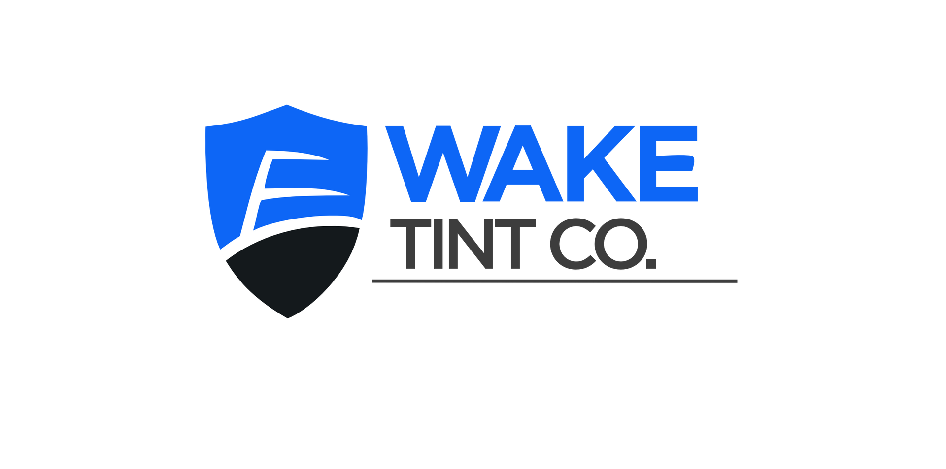 Logo for Wake Mobile Tint Co., featuring a blue shield with a white 