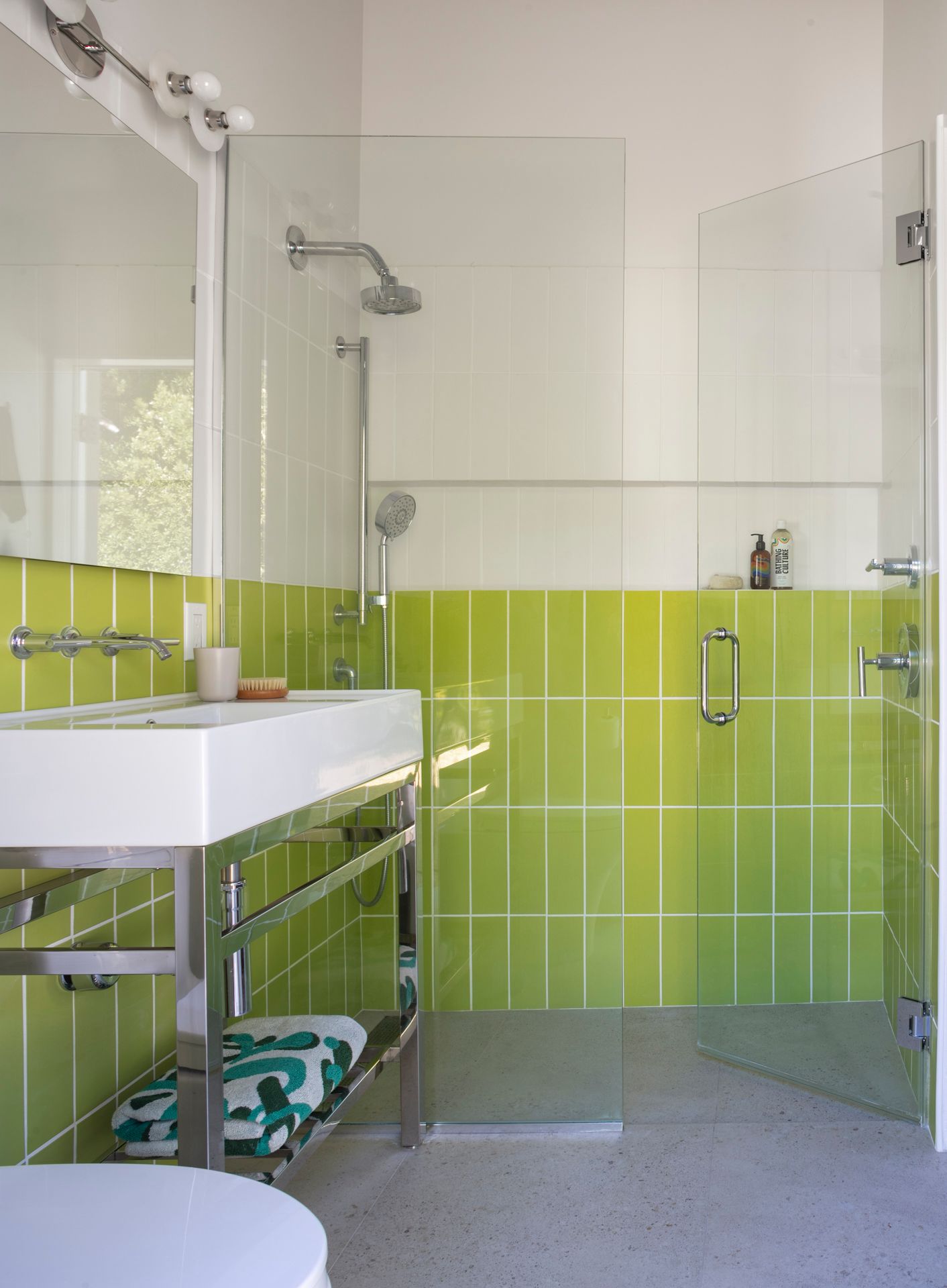 image of bathroom with green tile