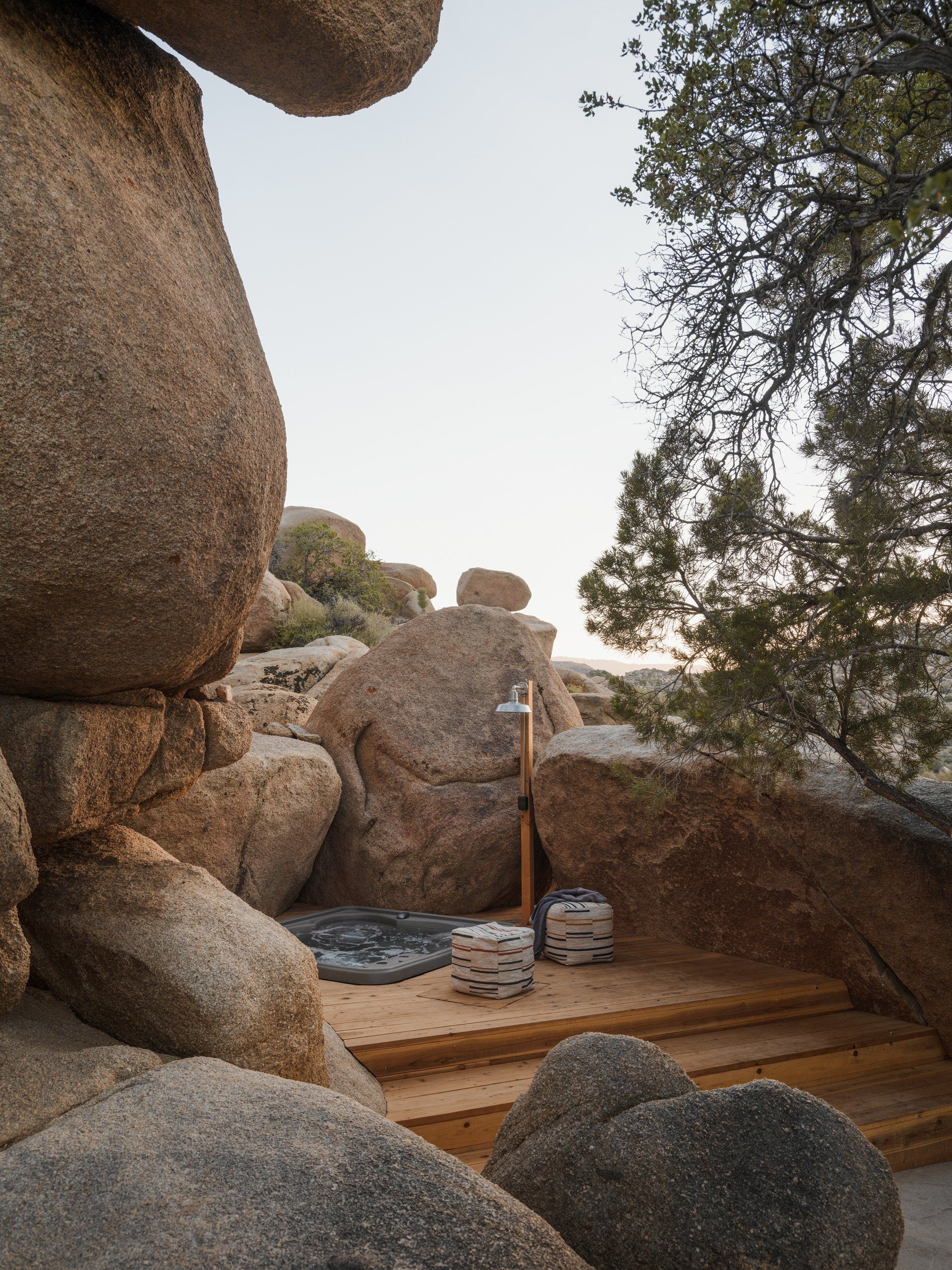 Outdoor shower for a home in Pioneertown designed by Dakota DesignWorks