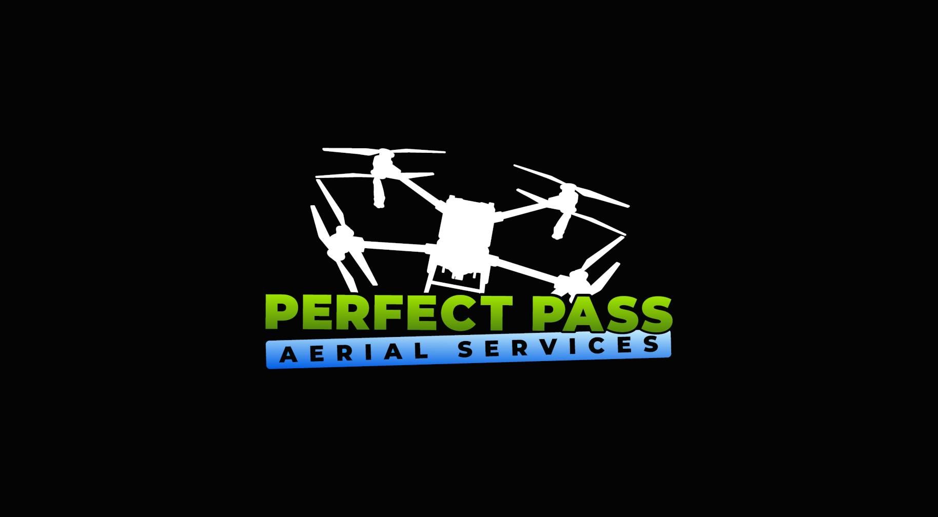 Logo for Perfect Pass Aerial Services, featuring a white drone silhouette, green 