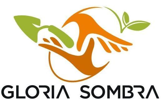 Un logotipo para Gloria Sombra con dos manos y hojas.