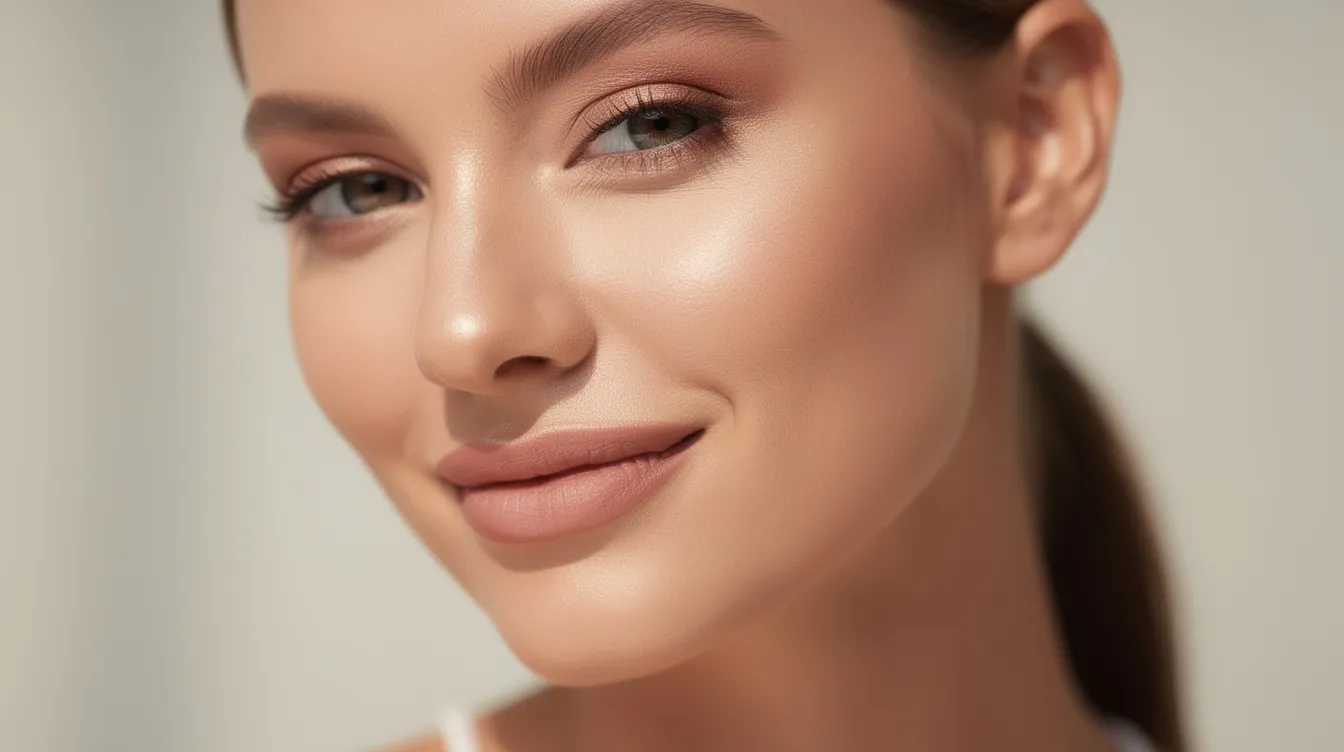 The image shows a confident person with healthy, glowing skin, reflecting improved skin health and t