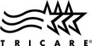 TRICARE logo: three wavy lines next to three overlapping stars, with the word