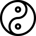 Yin and yang symbol: black and white swirl with small circles.