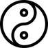Yin and yang symbol: Black and white circle divided by a curved line, with small circles within each half.