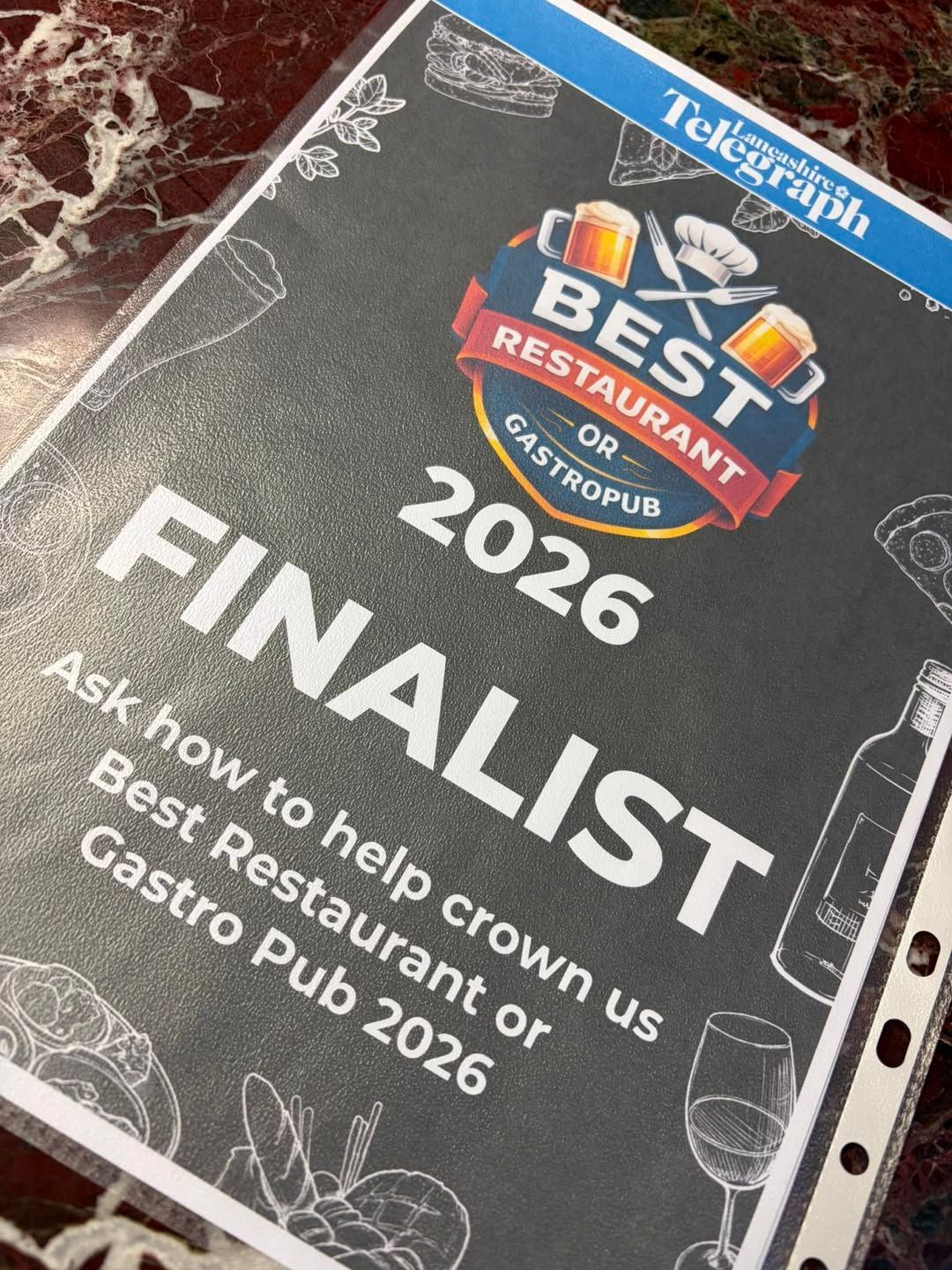 The Boot and Shoe  2026 finalists  for Best Restaurant or Gastro Pub 2026!! by the Lancashire Telegraph