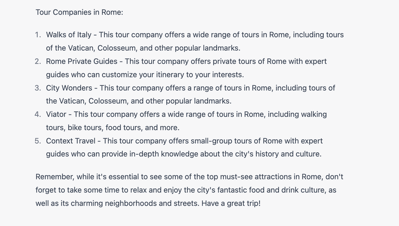ChatGPT used to plan a trip in Rome