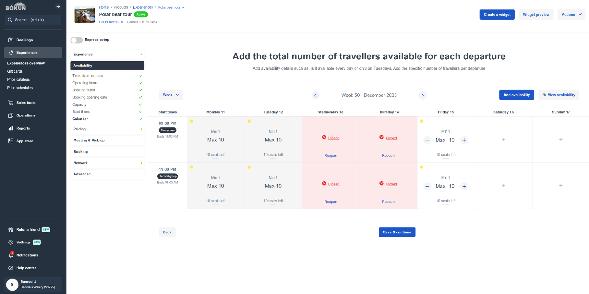 Add the total number of travellers available for each departure (with calendar)