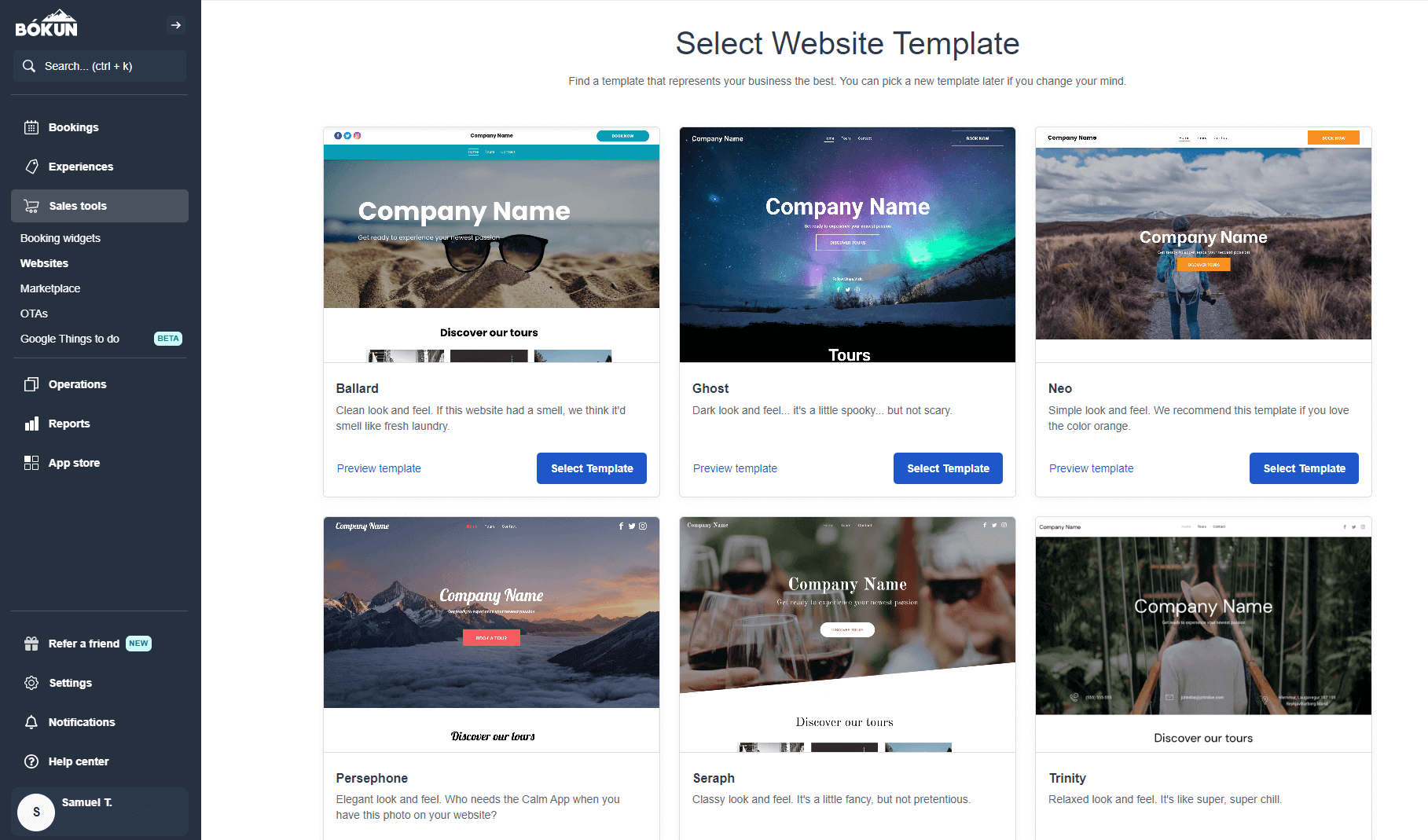 Select Website Template: Find a template that represents your business the best. You can pick a new template later if you change your mind.