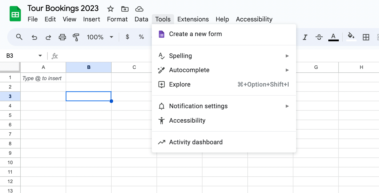 Google Sheets: Create a new form