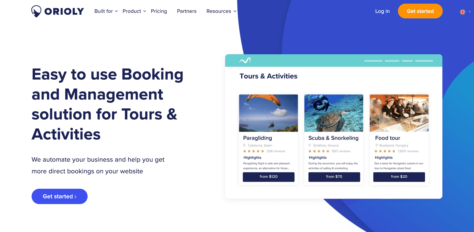Orioly homepage: Easy to use Booking and Management solution for Tours & Activities