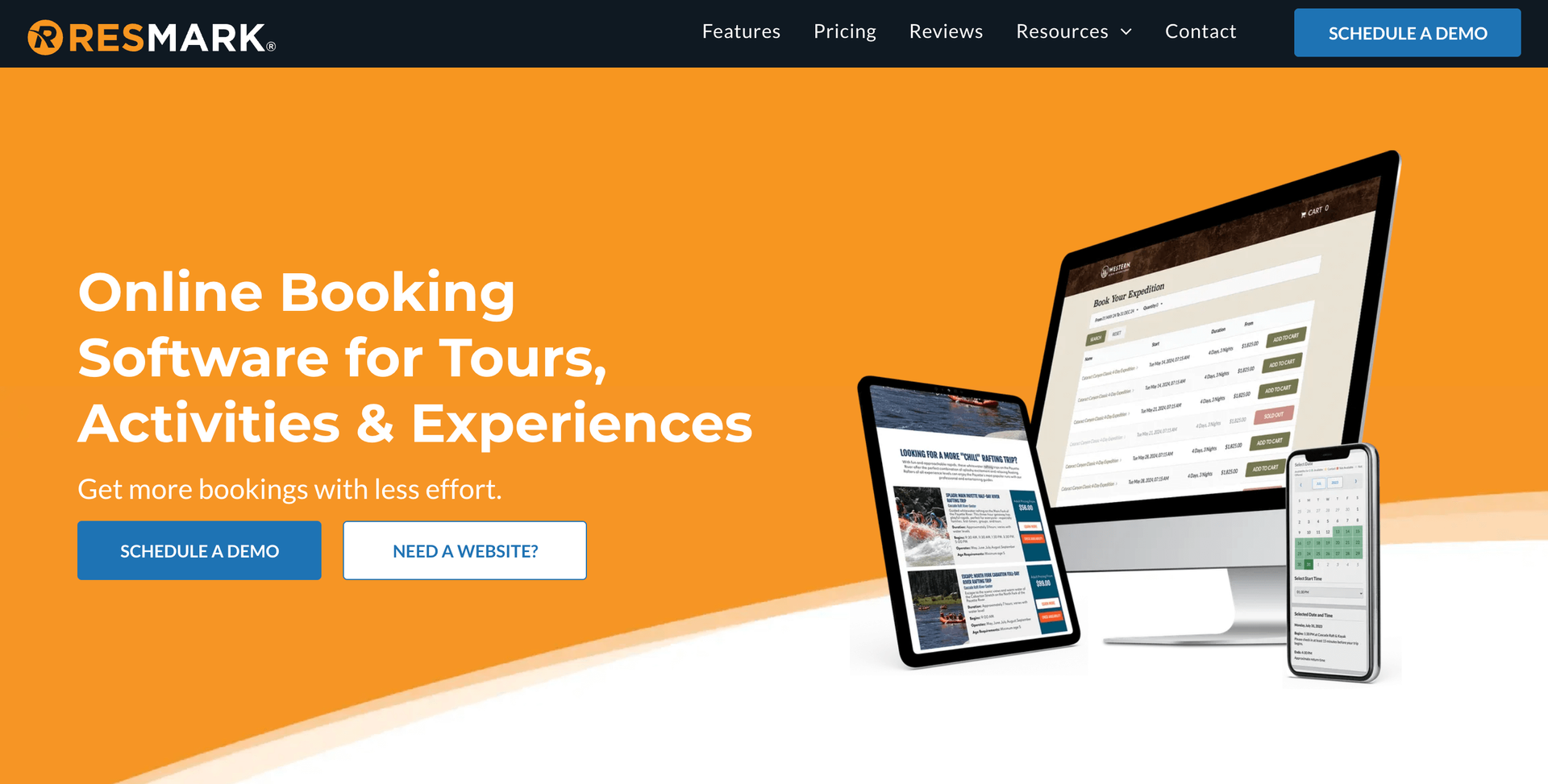 Resmark homepage: Online Booking Software for Tours, Activities & Experiences