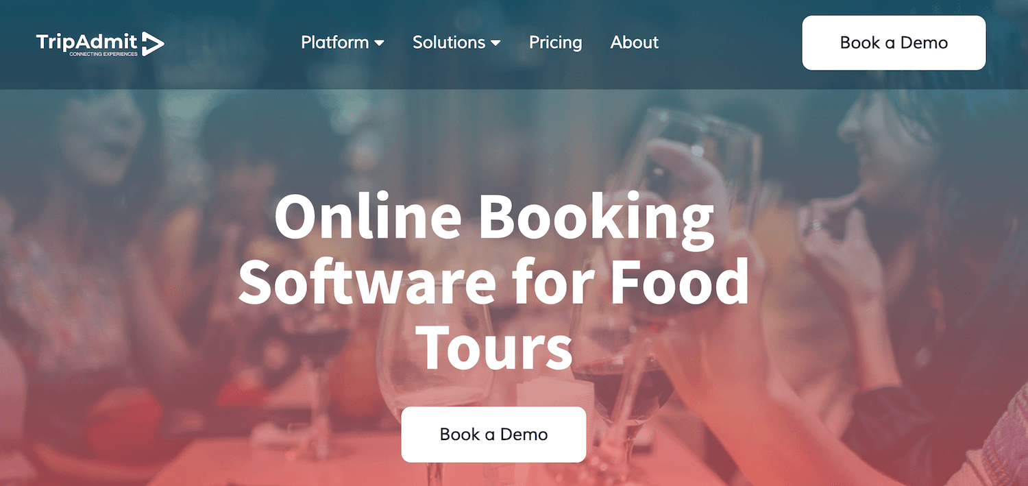 TripAdmit homepage: Online Booking Software for Food Tours