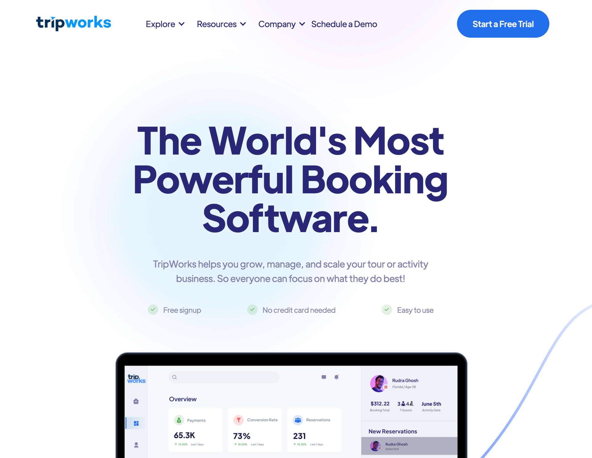 TripWorks homepage: The World's Most Powerful Booking Software.