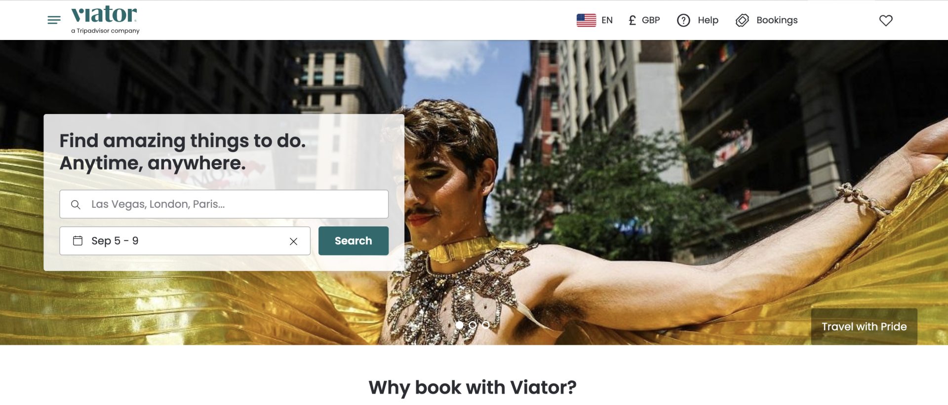 Viator website homepage