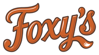 The logo for foxy 's is orange and white on a white background.