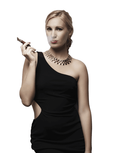 Woman Smoking Cigar in Black Dress