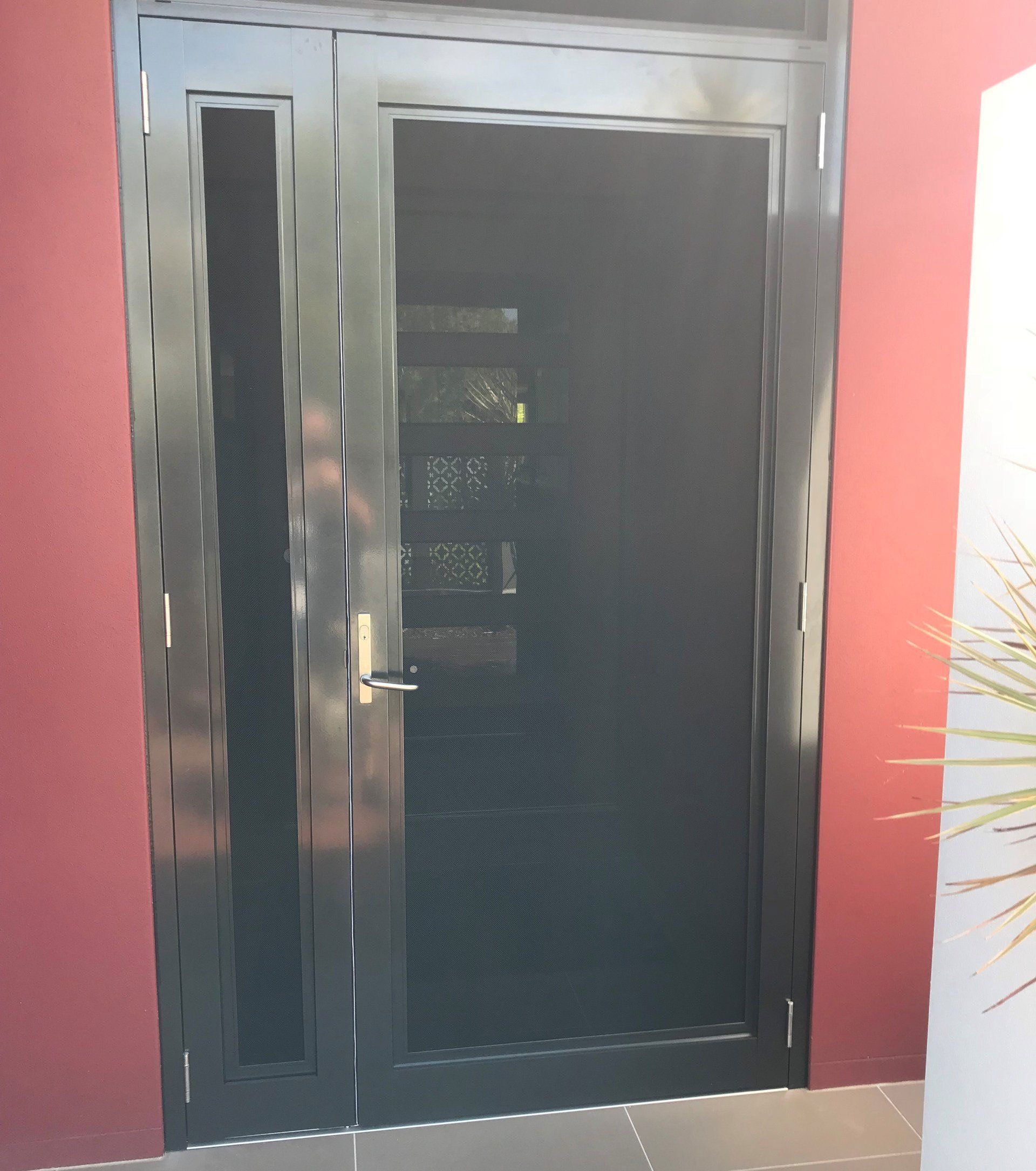 Image of front stainless steel security door and side panel with heavy duty commercial frame