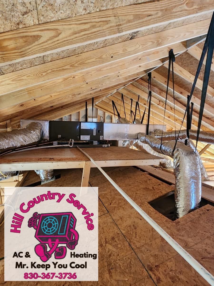 A picture of an attic with a logo for a company called country service