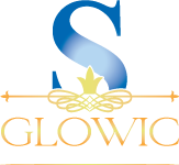 a logo for Sglowic with a blue letter s and a yellow star .