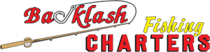 A logo for backlash fishing charters with a fishing rod