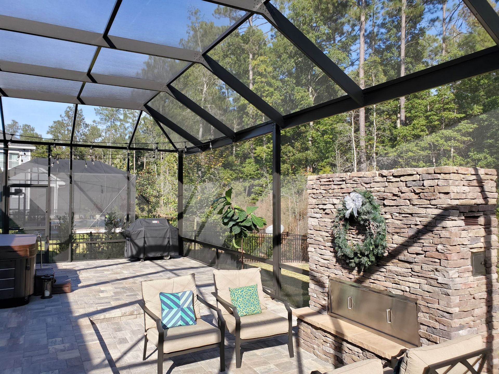 Screen Enclosures With Fireplace Two | Jacksonville, FL | Backyard Creations