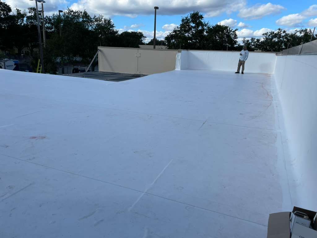 Newly installed TPO flat roof in Orlando FL providing waterproof protection and energy-efficient insulation.