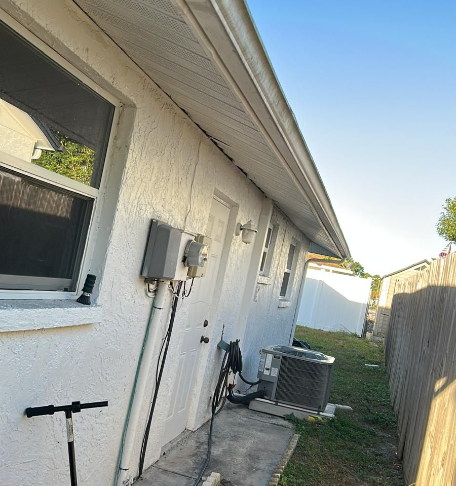 Newly repaired soffit and fascia after professional shingle roofing service in Orlando FL, restoring structure and curb appeal.