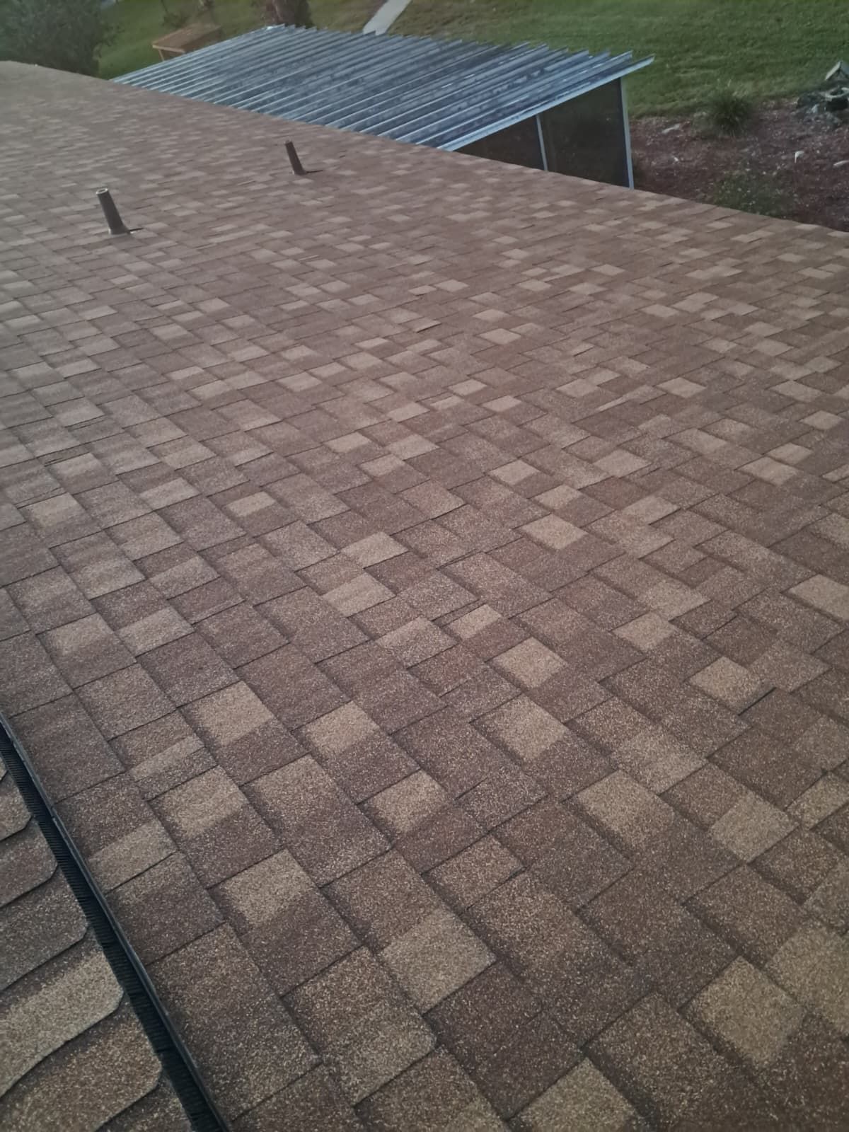 Newly replaced brown shingle roof in Orlando FL showing clean alignment and uniform asphalt tiles after roof installation.