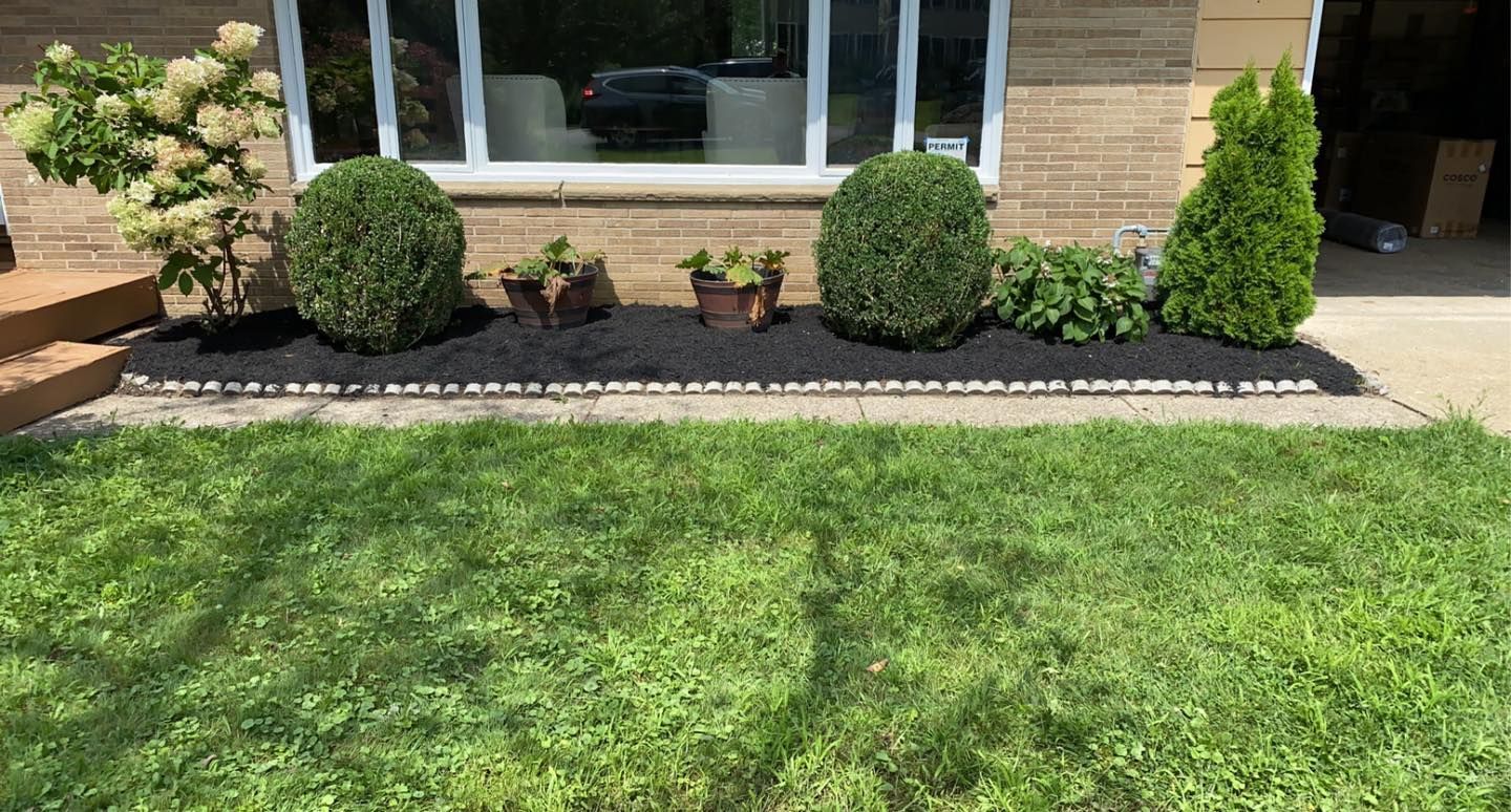 A lush green lawn in front of a house with a window.