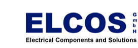 Ein blau-weißes Logo für Elcos elektrische Komponenten und Lösungen