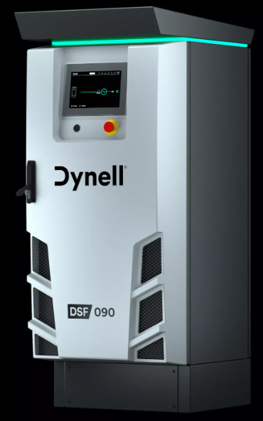 Eine weiße Dynell-Maschine mit schwarzem Hintergrund