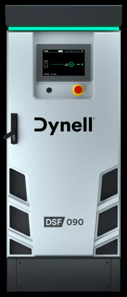 Eine weiße Dynell-Maschine mit schwarzem Hintergrund