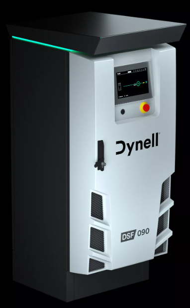 Ein weißes Dynell-Gerät mit schwarzem Hintergrund