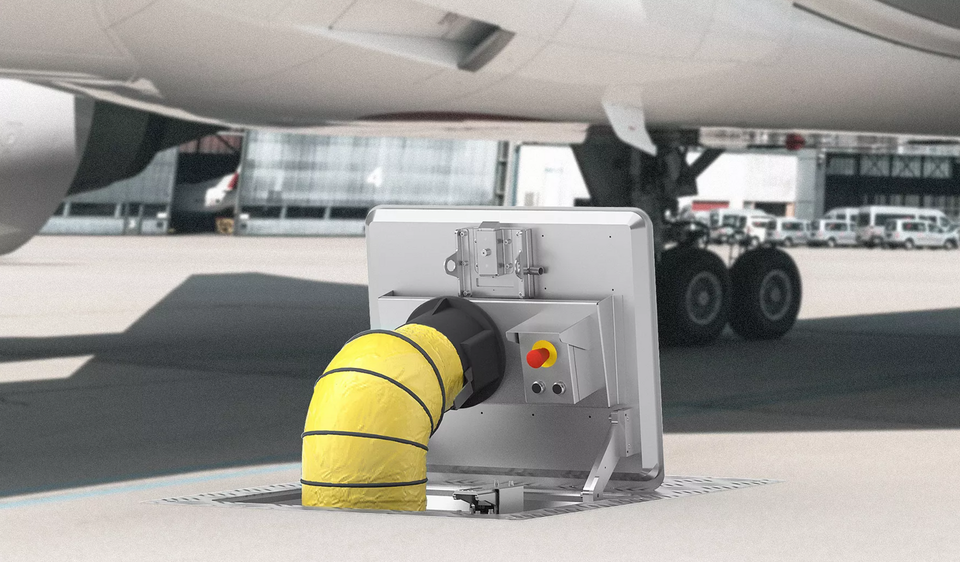 Ein Flugzeug mit einem daran befestigten gelben Schlauch