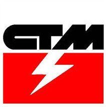 Ein schwarzweißes Logo mit einem Blitz auf rotem Hintergrund.