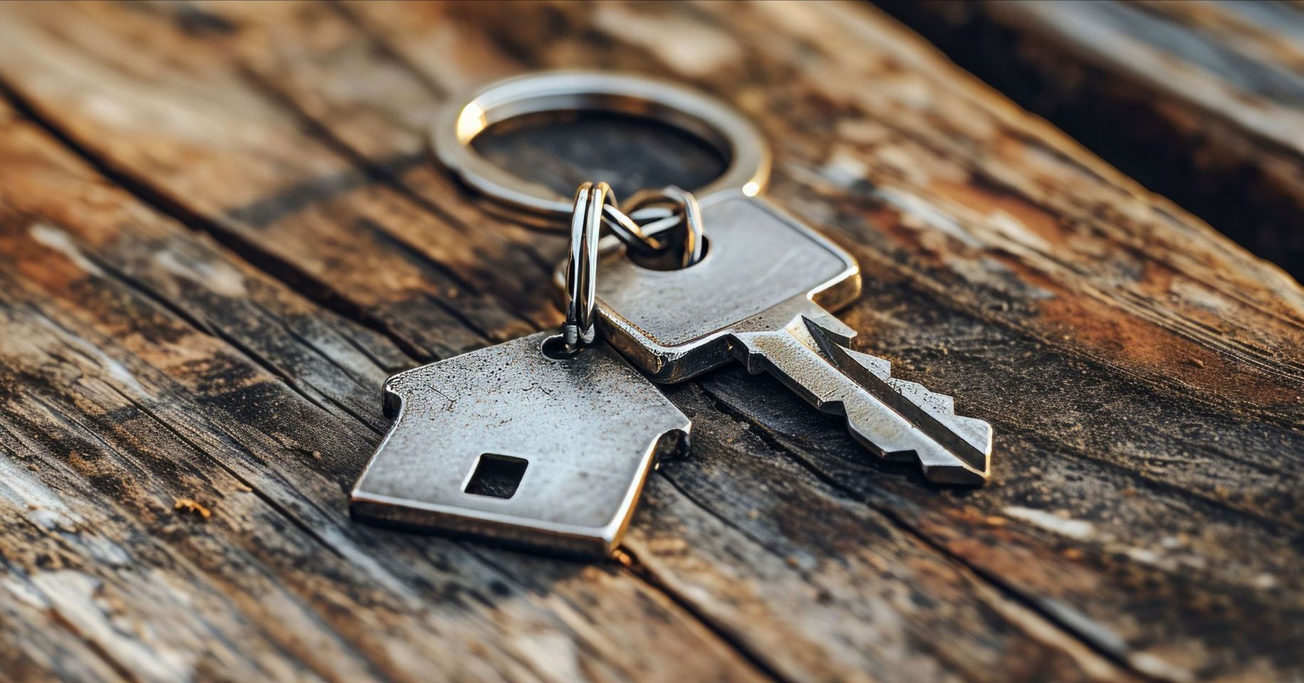 Photo of house keys on a wooden surface