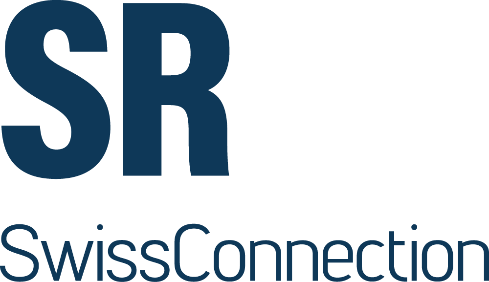 The logo for SR swissconnection is blue and white on a white background.