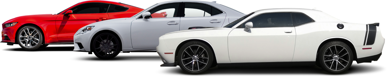 Three cars: Red sports car, silver sedan, and white coupe  - A&H Automotive Repair Shop